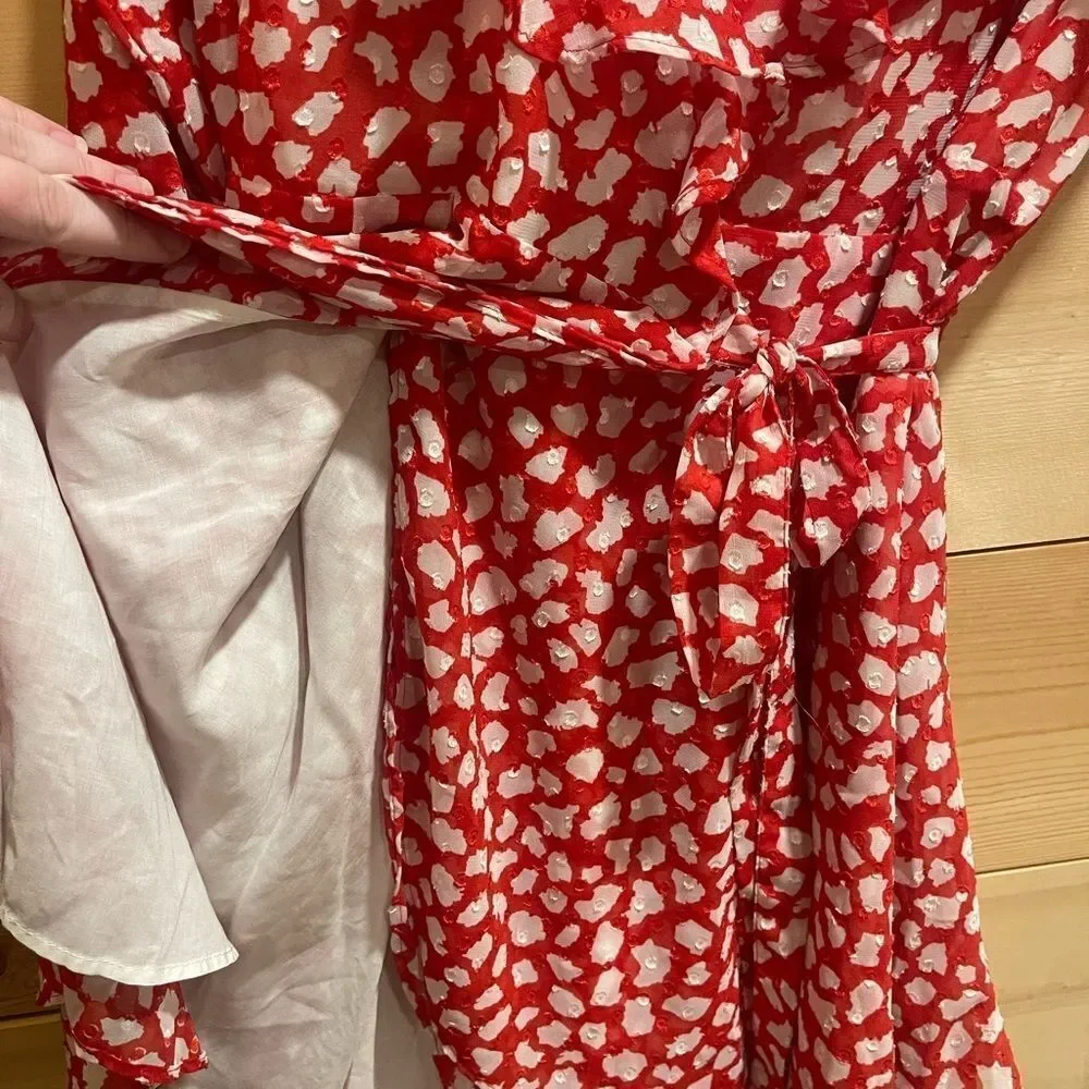 NWT FREE PEOPLE Red & White Frenchie Wrap Dress,size XS - Picture 4 of 8